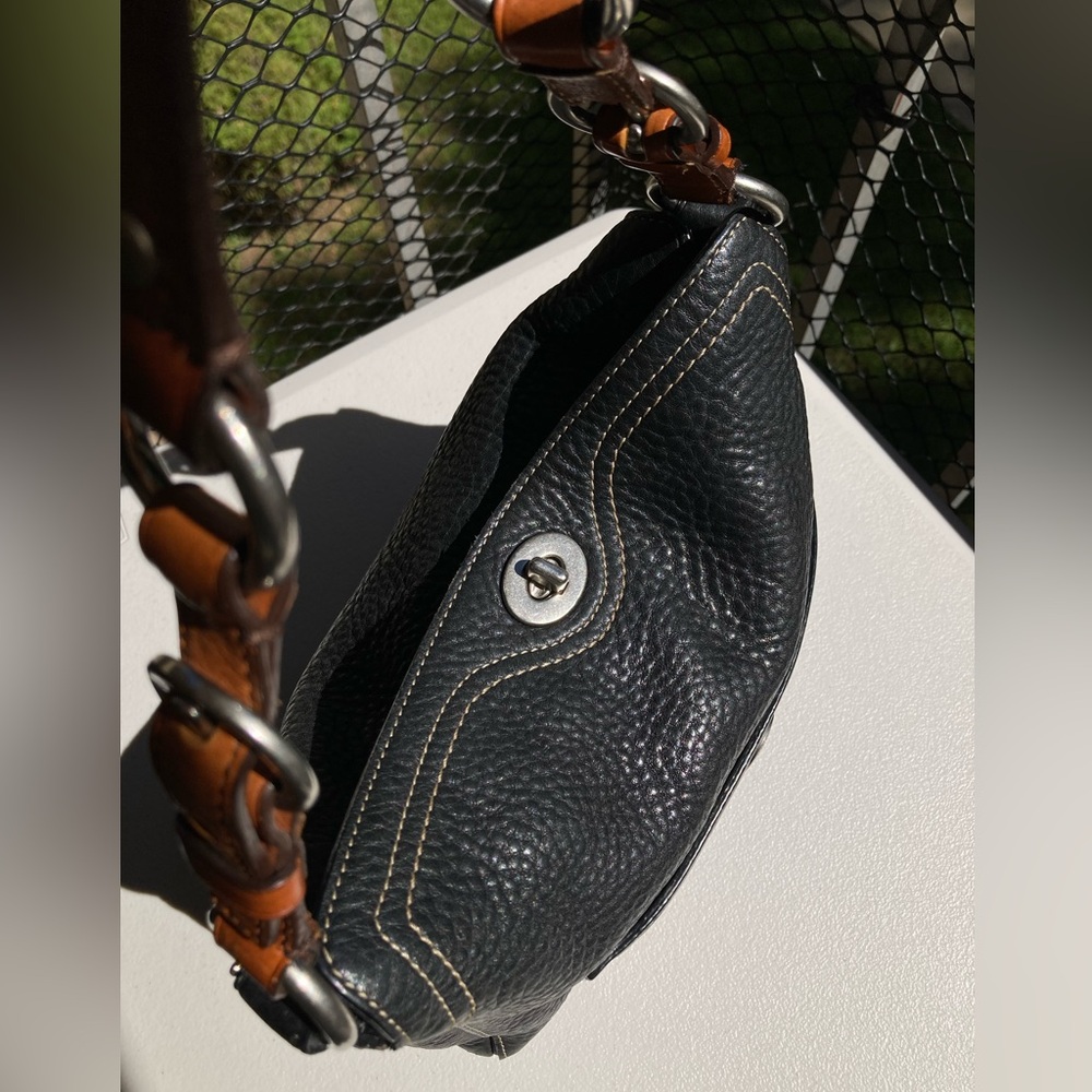 Vtg Coach Chelsea Turnlock Bag Black Pebbled Leather Fold Over Turn Lock Purse View 4